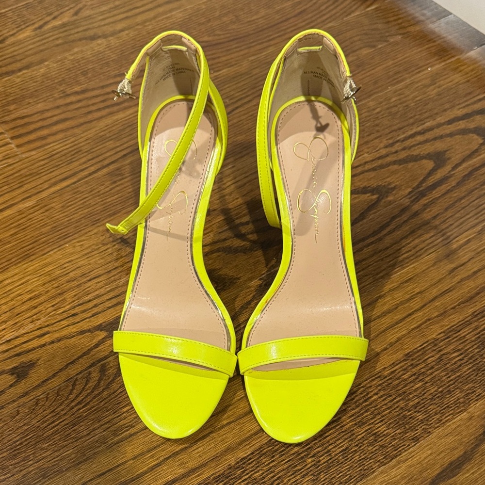 Jessica Simpson Neon Yellow Open-Toe Ankle-Strap Heels